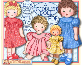 EFA 1938 Baby TODDLER DOLL vintage pattern Sizes 12" & 6" Slip Dress Panties Shoes Socks in both sizes! Pdf download e-pattern Ackley