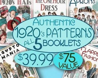 Downton Abbey 20er-Jahre-Schnittmuster-Set: Alle 5 PDF-Hefte (Kleider, Hüte, Flapper-Kleider, Schürzen u. v. m.) – Sofort-Download