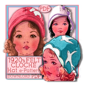 PDF Sweetest CLOCHE Toddlers 1920s FELT Hat e-pattern - 3 Styles Pdf download -Appliques -Wool