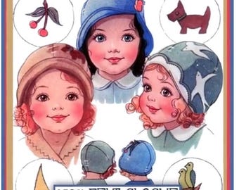 PDF-Schnittmuster für eine süße Cloche-Mütze im Stil der 1920er Jahre für Kleinkinder – Filzmütze – 3 verschiedene Designs – PDF-Download – Applikationen – Wolle