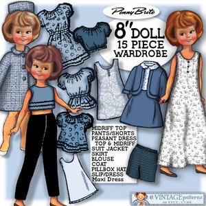8&quot; Puppenkleidung ePattern Penny Brite vintage 1960s Passend für TEN PING Puppen Kleider Umhang Hose Bluse Weste Bolero PDF Mail Order