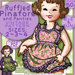 Easy SUN DRESS Pattern 3 sizes Adorable Dress with Matching Panties Child Girl Toddler Vintage 1950 Sunsuit Pinafore baby e-pattern pdf