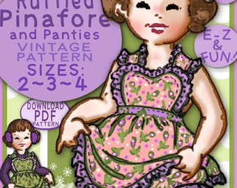 Easy SUN DRESS Pattern 3 sizes Adorable Dress with Matching Panties Child Girl Toddler Vintage 1950 Sunsuit Pinafore baby e-pattern pdf