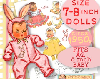 22-23 cm passend AG winzige Baby Kleiderschrank Puppen Kleidung Vintage ePattern Pdf Kleid 2261 OOAK