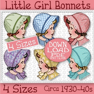 SCALLOPED BRIM BONNET Pattern 4 sizes Sew Sweet Child Girl Toddler Baby Cotton / Felt Vintage Hat 1930 Sewing e-pattern pdf