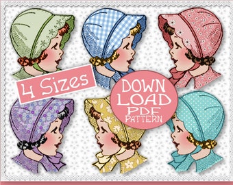SCALLOPED BRIM BONNET Pattern 4 sizes Sew Sweet Child Girl Toddler Baby Cotton / Felt Vintage Hat 1930 Sewing e-pattern pdf