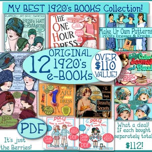 ¡Premio gordo de los años 20! Colección vintage en PDF: cientos de patrones, folletos y recetas. Sombreros, cloches, bolsos, vestidos, faldas, muñecas, bollos. Descarga en PDF.