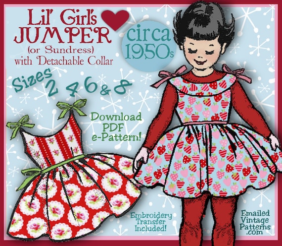 Girls Darlin' Winter JUMPER or SUNDRESS 1950s Vintage E-pattern 4 Sizes  Included - Sister Sets - Download Pdf