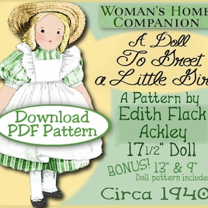 Edith Flack ACKLEY Vintage - A Doll to Greet a Girl - 17.5 inch CLOTH Doll 1940 Efa vintage e-pattern pdf download pattern