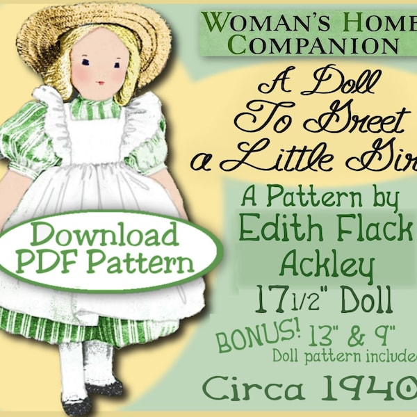 Edith Flack ACKLEY Vintage - A Doll to Greet a Girl - 17.5 inch CLOTH Doll 1940 Efa vintage e-pattern pdf download pattern