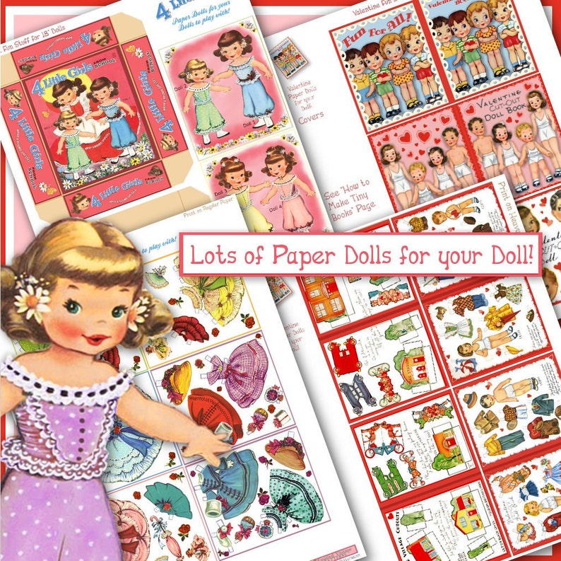 Doll-sized VALENTINES PDF for 7 to 9 inch Dolls Vintage Fun Stuff to make Ann Estelle Betsy McCall Riley Ginny Valentine Craft Print Out