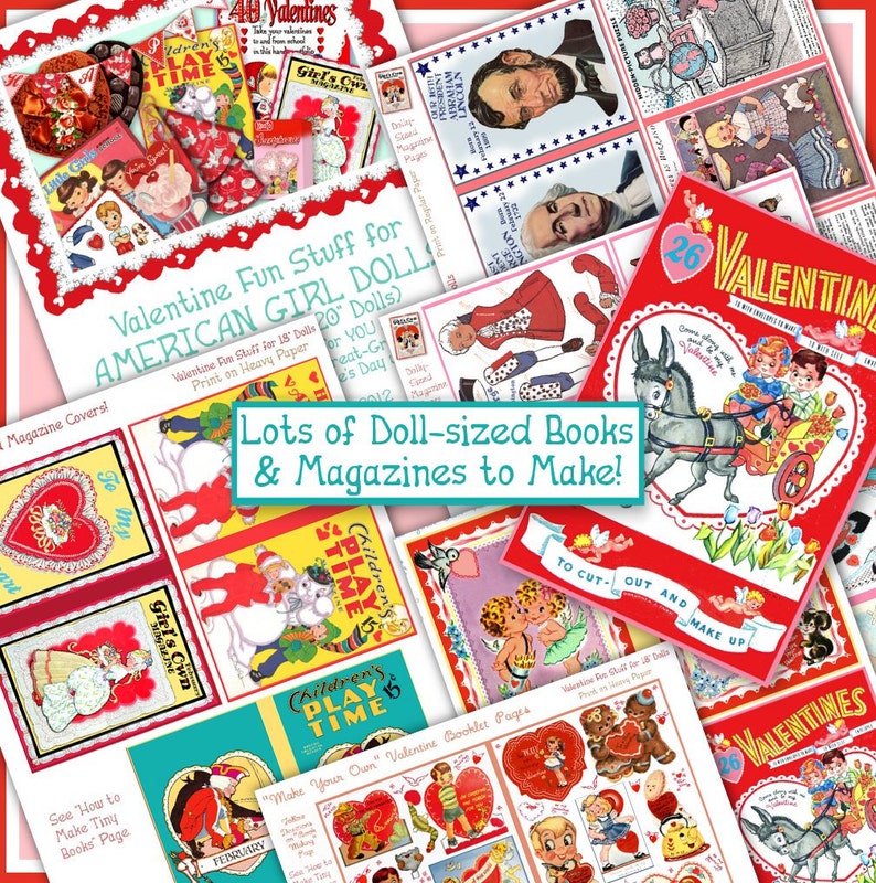 Doll-sized VALENTINES PDF for 7 to 9 inch Dolls Vintage Fun Stuff to make Ann Estelle Betsy McCall Riley Ginny Valentine Craft Print Out