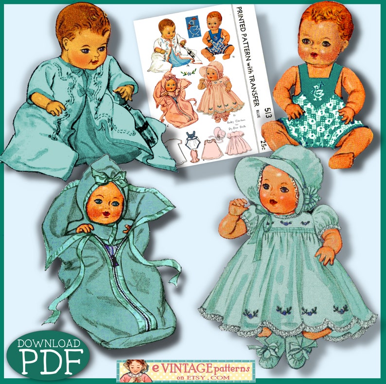 4-6 Inch Baby Doll TWO SIZE Patterns Included 8pc Wardrobe Doll Clothes ...