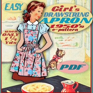 APRON Girls E-Z Drawstring Schort e-Patroon 1950s - Vintage Pdf Instant Download - Easy Child Girl Kid patroon