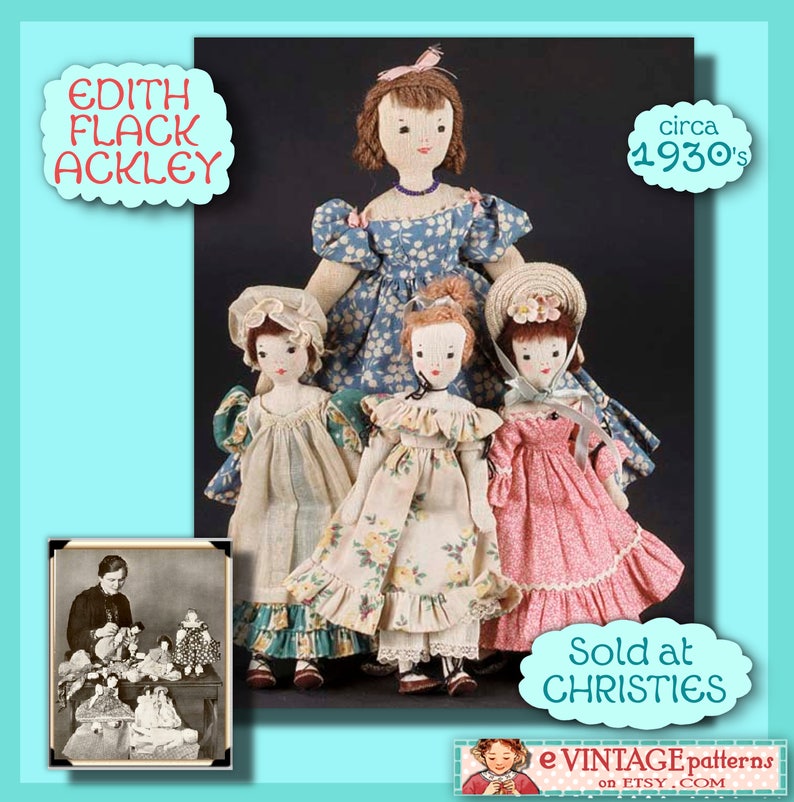 Make DOLLS Wired for Dollhouse 1930's Edith Flack Ackley Vintage E-Pattern PDF Download Sew Posable Miniature 5 to 9 cloth dolls image 5