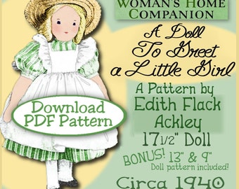 Edith Flack ACKLEY Vintage - A Doll to Greet a Girl - 17.5 inch CLOTH Doll 1940 vintage e-pattern pdf