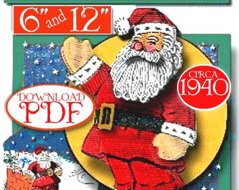 Vintage-Schnittmuster für eine Weihnachtsmannpuppe aus den 1940er Jahren, 12 und 6 Zoll (PDF-Schnittmuster)