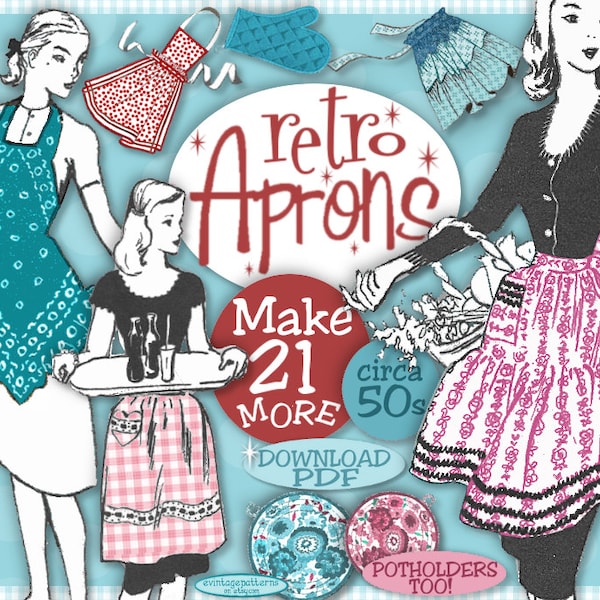 Make 21 MORE Retro Aprons Vintage Pattern Patterns  e-Booklet PDF