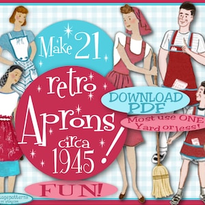 Make 21 RETRO APRONS - 1945 WWII ViNtAgE Pattern Pdf Instant Download pattern Bib Mother Daughter Gardening Download Patterns