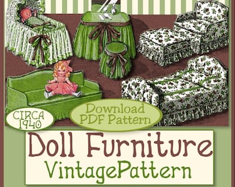 Patrón de muebles para muñecas divertidos de 4 a 7 pulgadas. Patrón electrónico vintage en PDF. Nancy Ann Puki BJDs.