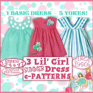 E-Z Darlin Little GIRL Summer Dress Vintage 50s e-Pattern - 3 Different Yokes - 4 Sizes 1-4T Easy Download Pdf PatternA