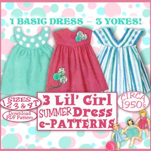 E-Z Darlin Little GIRL Summer Dress Vintage 50s e-Pattern - 3 Different Yokes - 4 Sizes 1-4T Easy Download Pdf PatternA