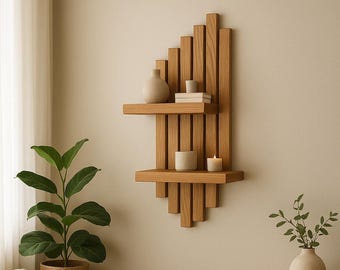 Asymmetrical Wooden Floating Wall Shelf: Boho Plant Decor