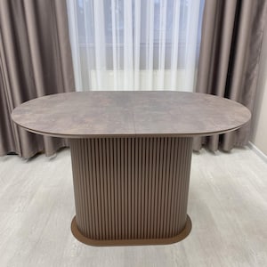 Stylish Oval Folding Table for Dining Room or Kitchen, HPL Table Top