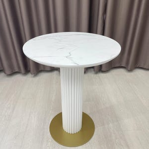 Marble HPL Round Dining Table: Beech & Steel Base, Seats 4