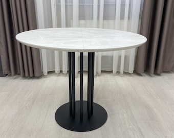 Modern Round Folding Dining Table: HPL Top, Metal Base