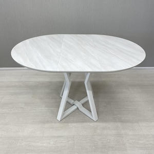 Handmade Round Folding Dining Table: Modern Geometric Base