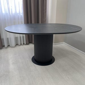 Round Black HPL Dining Table: Handmade Modern Pedestal Design