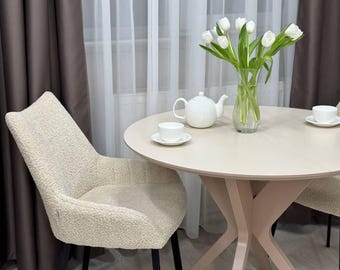 Round Folding Dining Table: Scratch-Resistant HPL Top, Solid Ash Base