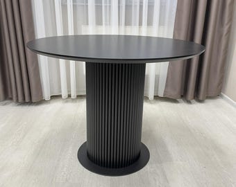 Handmade Black Round Dining Table: Modern Geometric Base