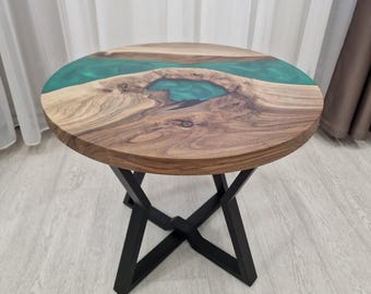 Handmade Emerald Epoxy Walnut Coffee Table: Resin River Design