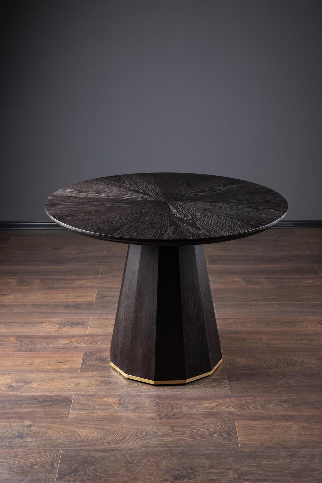 Black Round Dining Table With Geometric Base | Handmade, Solid Wood ...