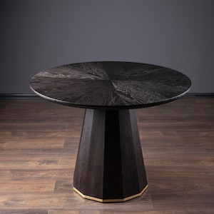 Handmade Black Round Dining Table: Solid Wood Geometric Base
