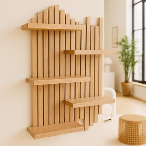 Asymmetrical Wooden Floating Wall Shelf: Boho Plant Decor
