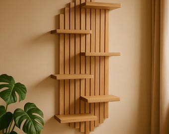 Handmade Wooden Wall Shelf: Asymmetrical Floating Plant Shelves