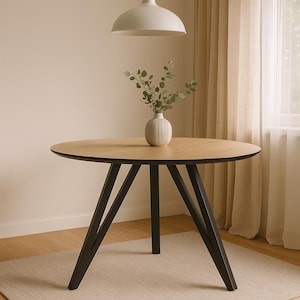 Round Dining Table, Small Dining Table, Kitchen Table, Wood Dining Table – Oak HPL Table Top, Design, Seats 2–4