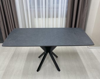 Black Rectangular Dining Table: Matte HPL Top, Minimalist Loft Style
