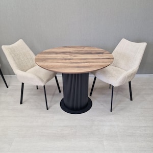 Round HPL Dining Table: Modern Hunton Oak with Beech Base