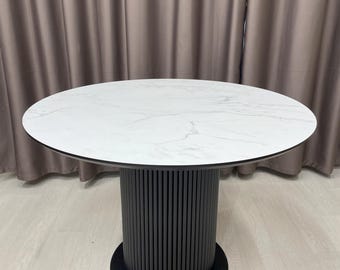 Expandable Round Dining Table: HPL Top, Beech Wood Base, Japandi Scandi Design