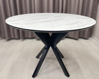 Folding Round Dining Table: HPL Top, Ash Wood Legs, Seats 6-8