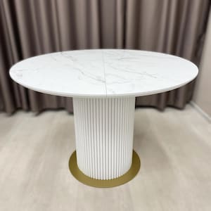 Handmade Round Dining Table: HPL Murmur Krystal Top, Beech Wood Base