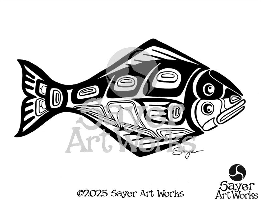 Halibut - Pen & Ink Art Print - Northwest Coast Style Artwork - Etsy