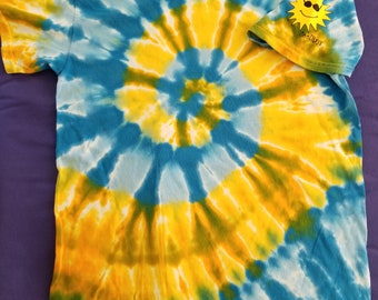 CoolRays Blue and Gold Spiral Tie Dye Tee Shirt