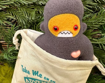 Travel adventure monster friend! Mini sasquatch plush - grey & yellow