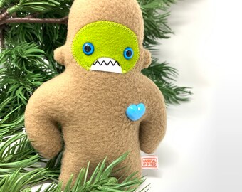 Travel adventure monster friend! Mini sasquatch plush - tan & bright green