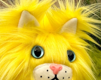 Plush catball -- furry cat handmade stuffed animal -- yellow faux fur